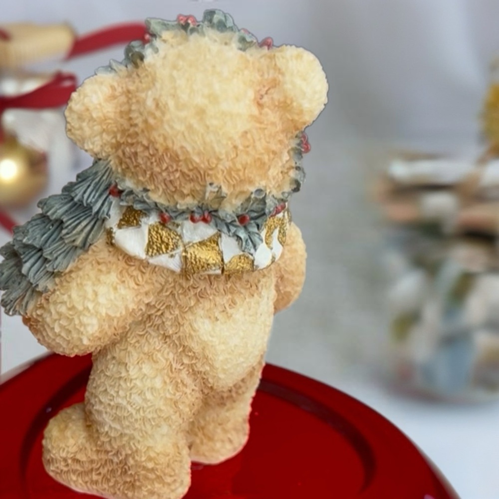 Vintage Bear Figurine with Scarf and Tree - Picture 5 of 7